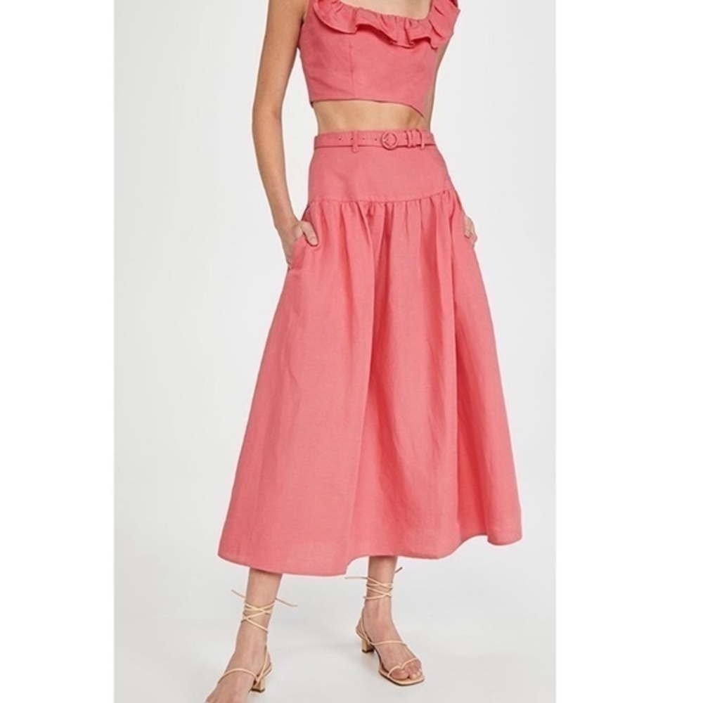 SALONI Zawe Linen Skirt Watermelon Pink 10 NWT